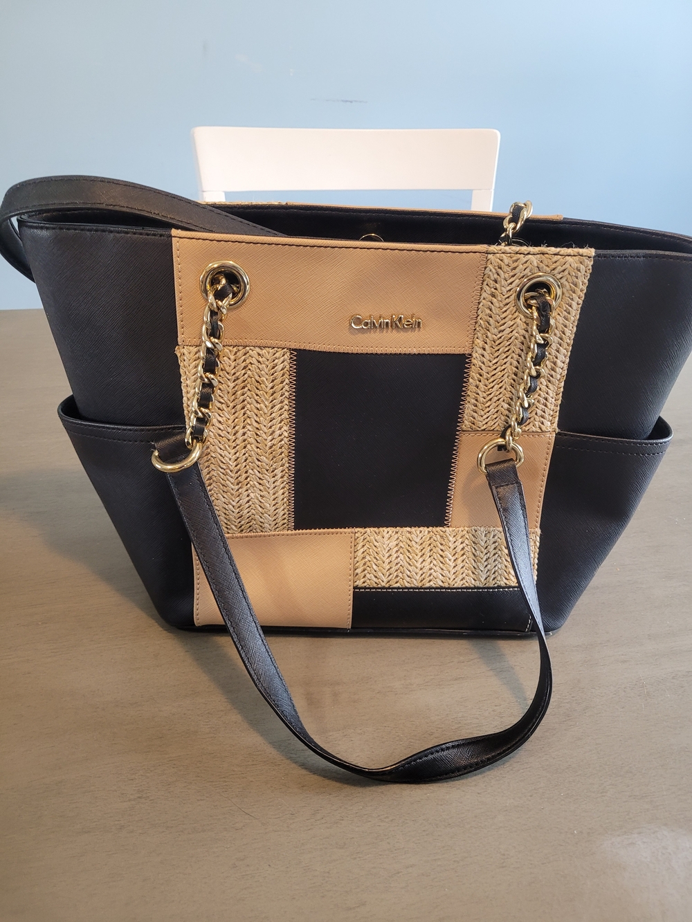 Calvin Klein Black & Tan Patchwork Tote Bag